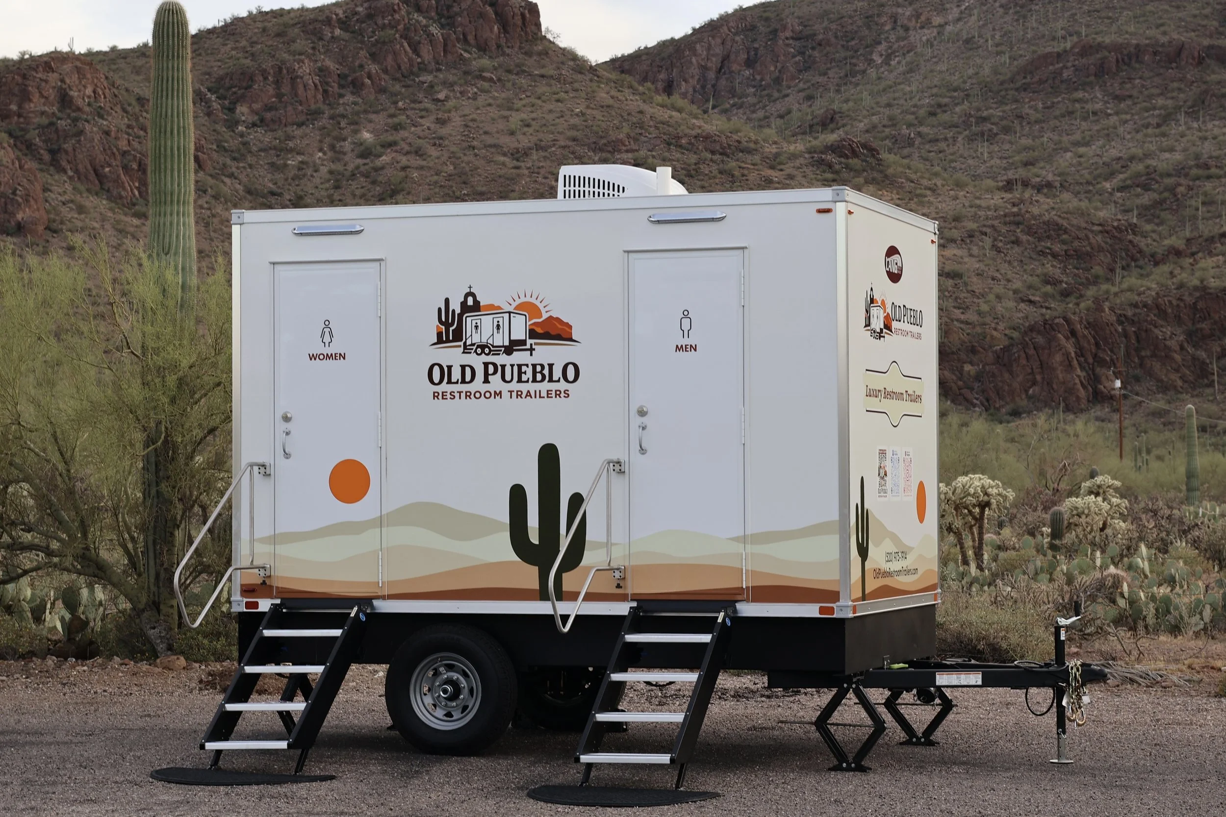 3-stall restroom trailer rental exterior Tucson AZ