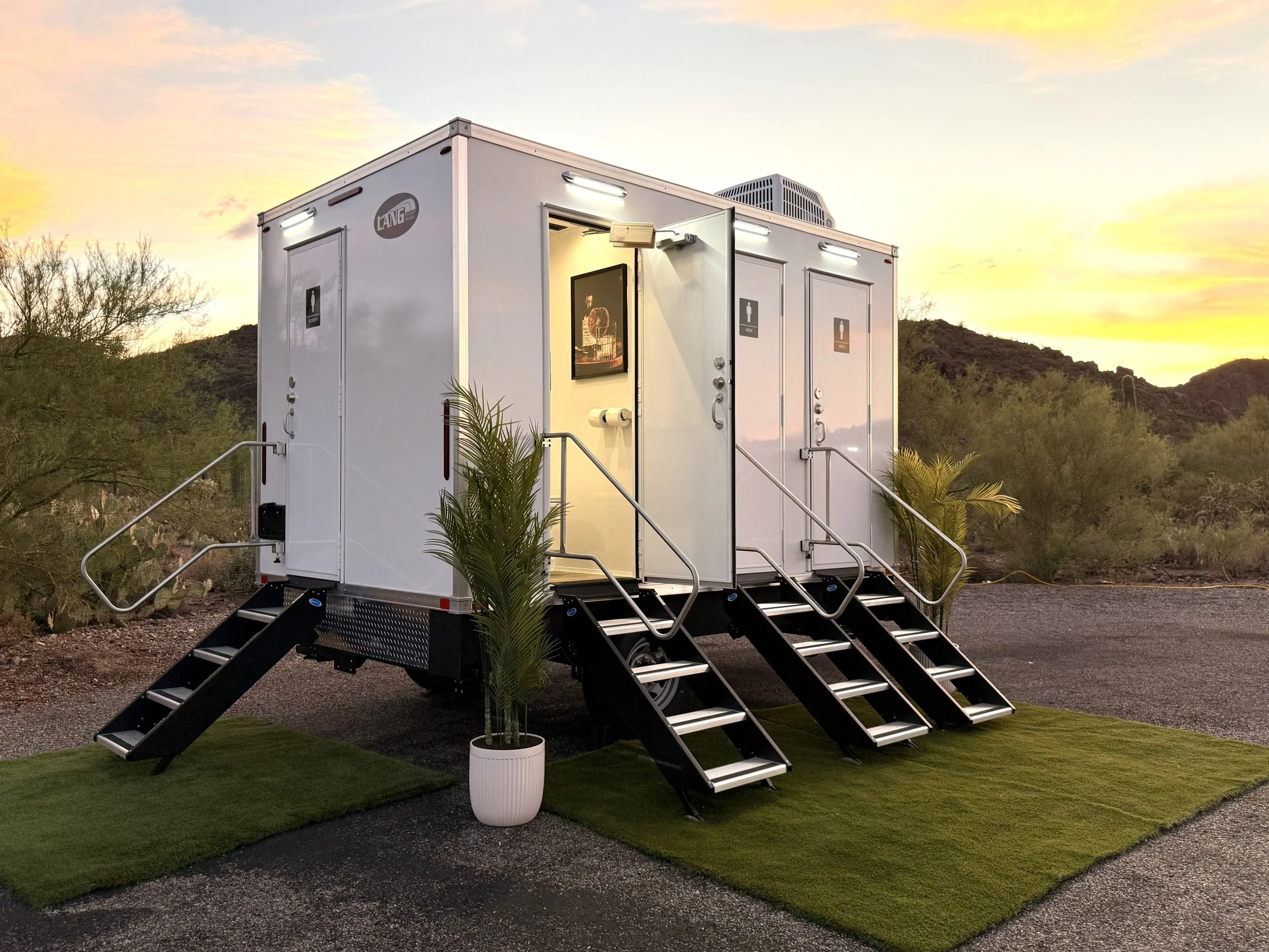 4-stall restroom trailer rental exterior Tucson AZ