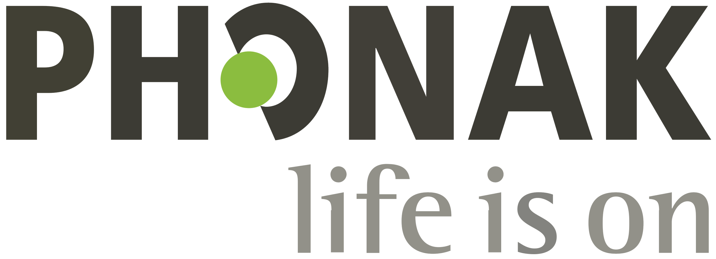 Logo of Phonak Lifeson with black text and a green dot in the letter 'O'