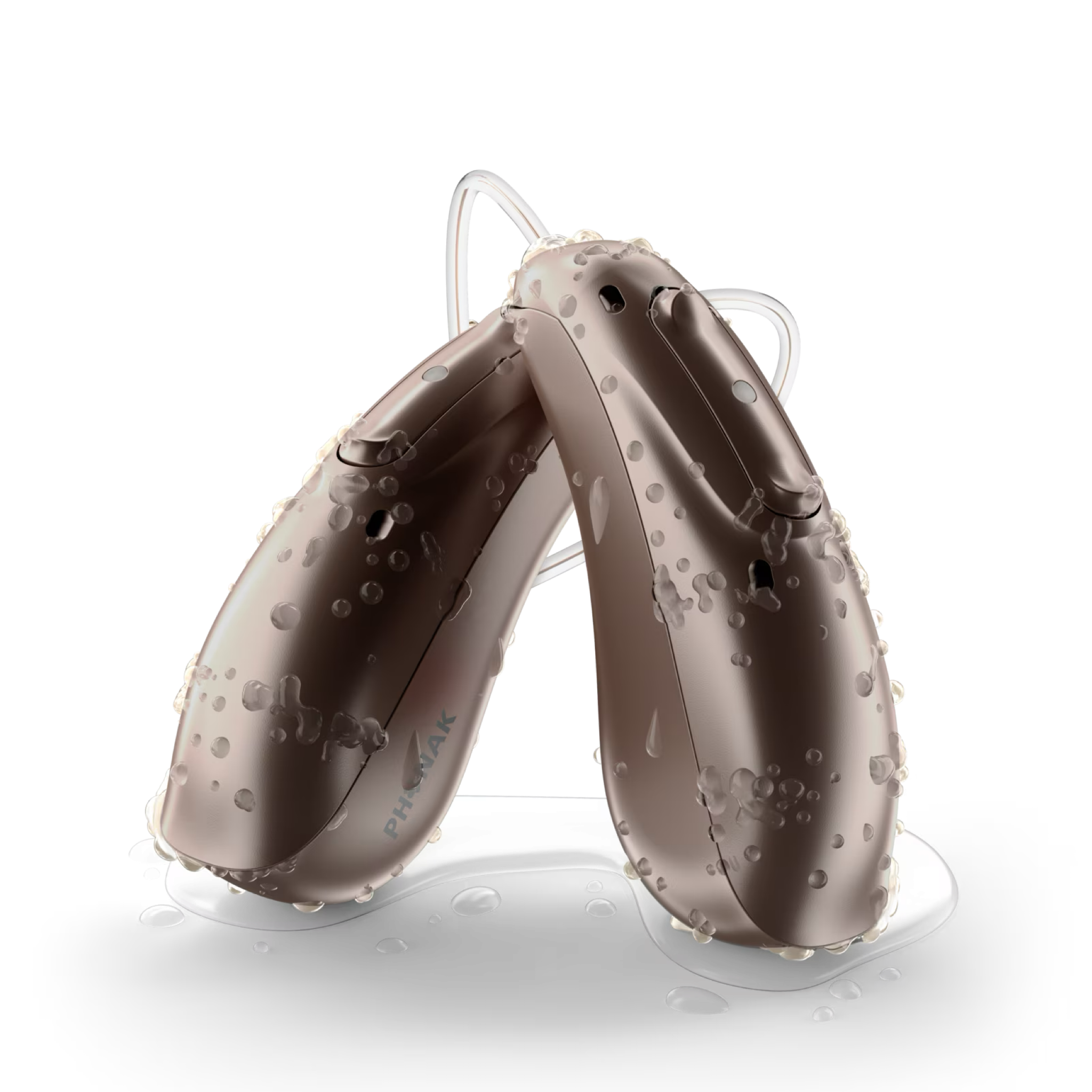 A robotic arm with a sleek, shiny surface covered in water droplets, positioned in a way that resembles the letter 'A'.