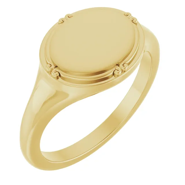 14K Yellow Gold 10x8 mm Oval Vintage-Inspired Signet Ring