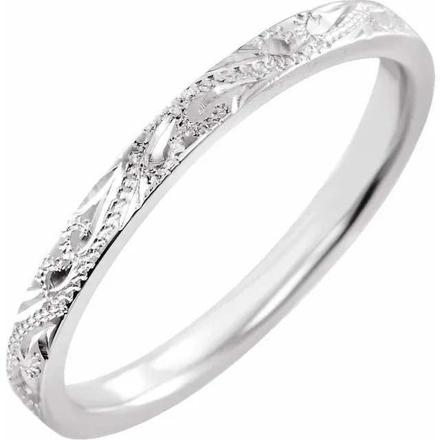 14K White Gold 2 mm Hand-Engraved Band Size 7