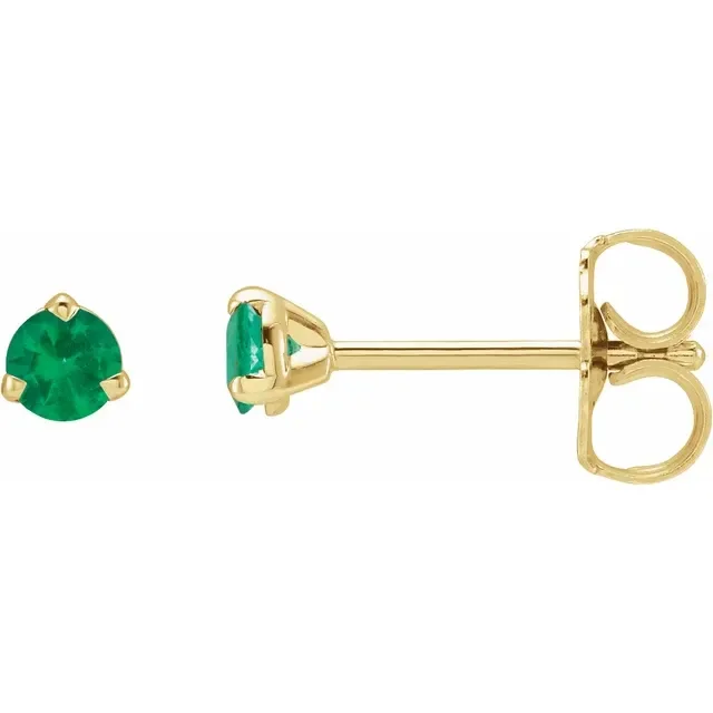 14K Yellow Gold 3 mm Natural Emerald Earrings