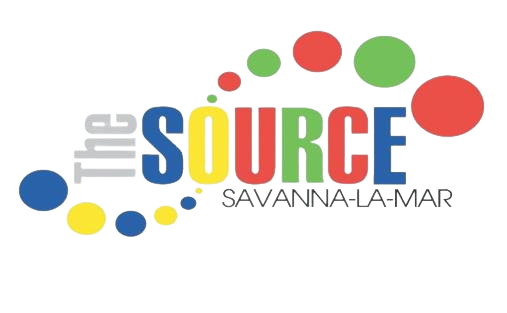 Colorful graphic featuring the word 'SOURCE' with a house icon above and 'SAVANNA-LA-MAR' below, surrounded by various colored circles and lines.