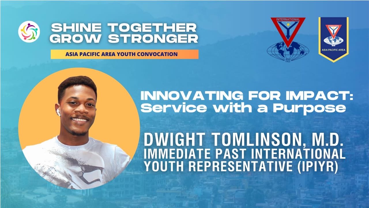 Event banner for Asia Pacific youth convocation featuring a photo of Dwight Tomlinson, M.D., with logos of international organizations, with the theme 'Shine Together Grow Stronger'.