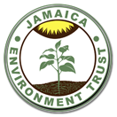 Jamaica Environment Trust logo featuring a green circle with a green plant and a brown branch above the name.