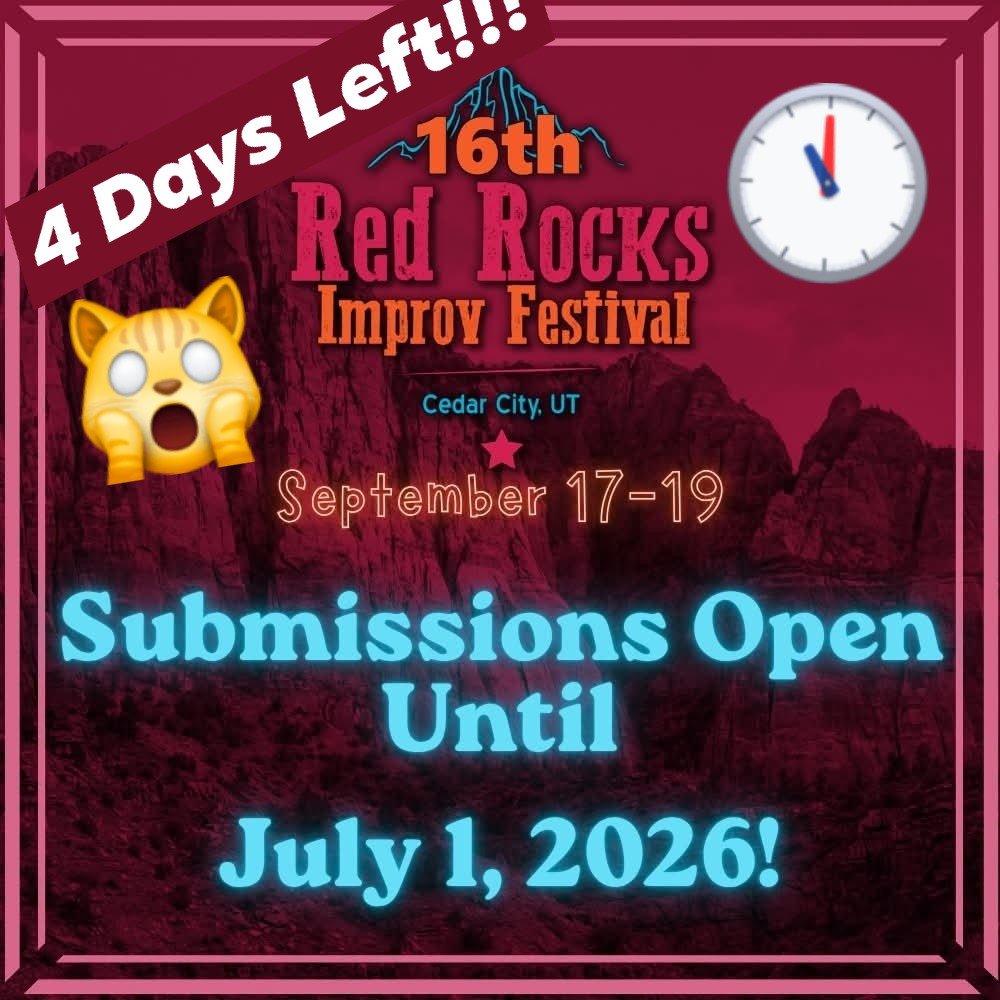 Don't forget to submit to the Red Rocks Improv Festival by July 1!
 #improvfestivals #cedarcity #improvcomedy #cedarcityevents #comedy #rrif16