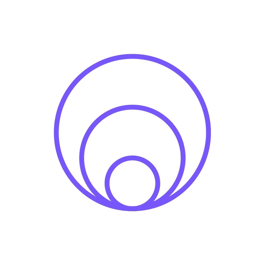 Three purple concentric circles with varying sizes on a white background.