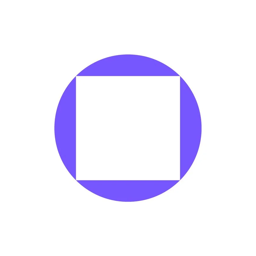 A white square with a shadow effect, centered on a blue circle with a gradient from purple to blue, on a white background.