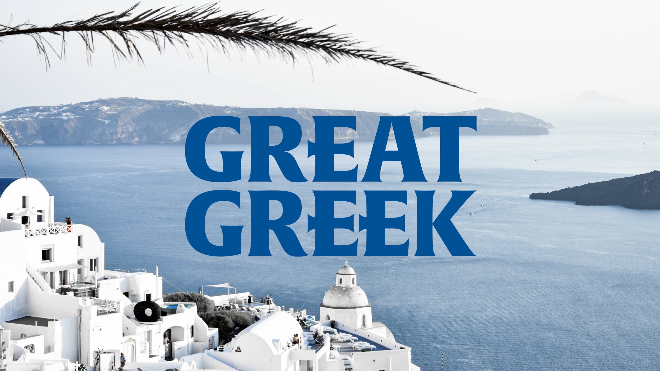Scenic view of a white Greek village with traditional architecture on a hillside overlooking a deep blue sea with islands in the distance, under a clear sky.