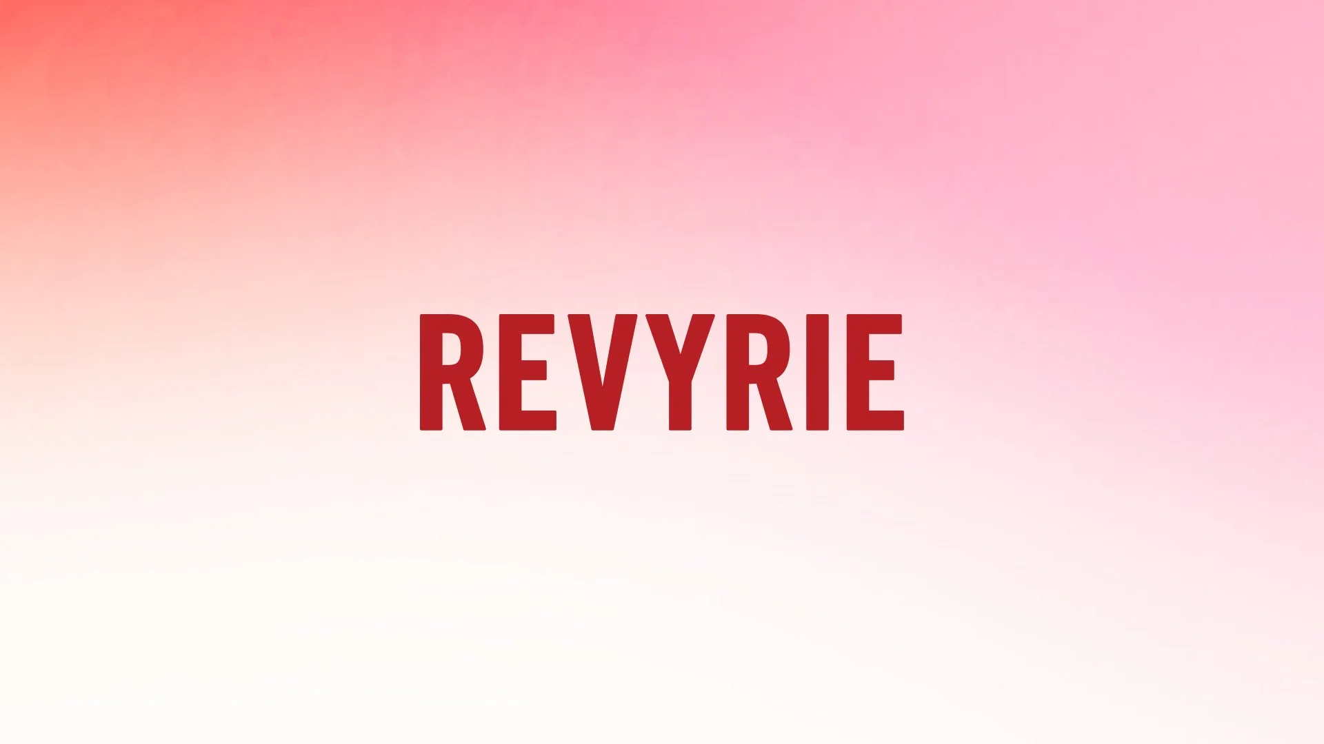 The word 'REYVRIE' in bold red letters on a pink and white gradient background.
