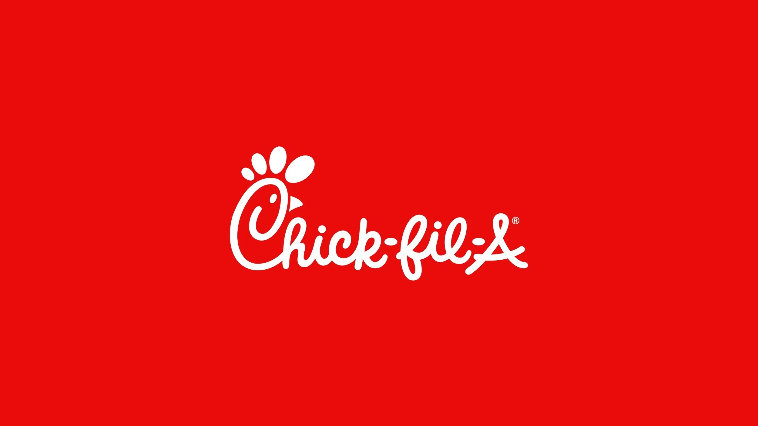 Chick-fil-A logo with white text and a stylized chicken head on red background.