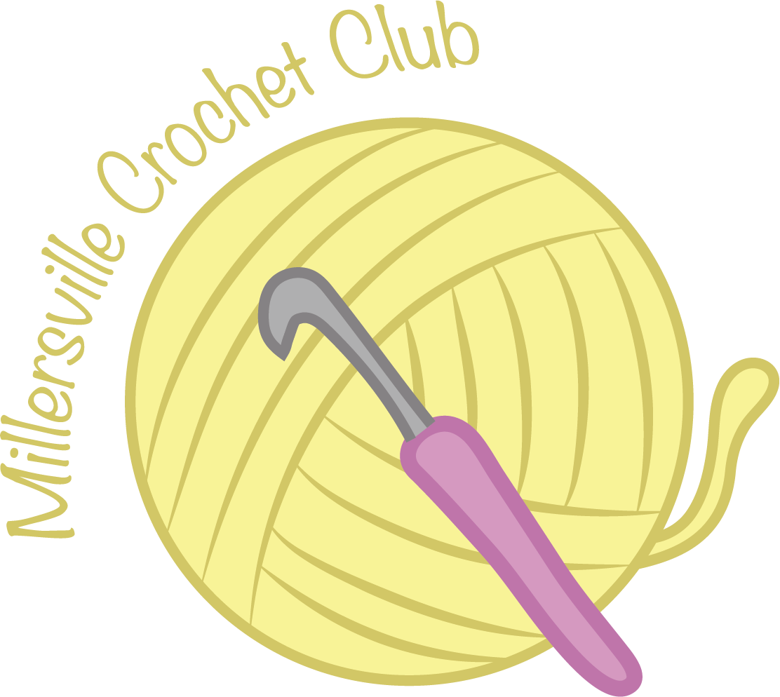 Logo with a ball of yarn, a crochet hook, and the text 'Millie Crochet Club' in a circular design.