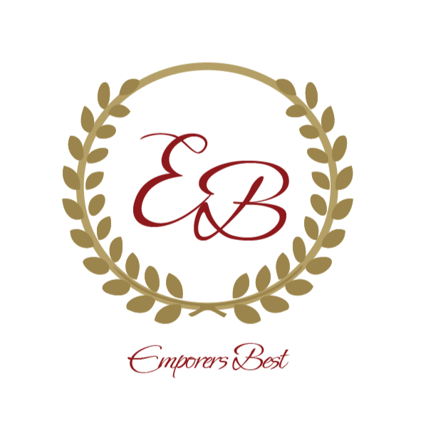 Logo with gold laurel wreath, red monogram initials 'E' and 'B' in the center, and red text 'EmpressBet' below.