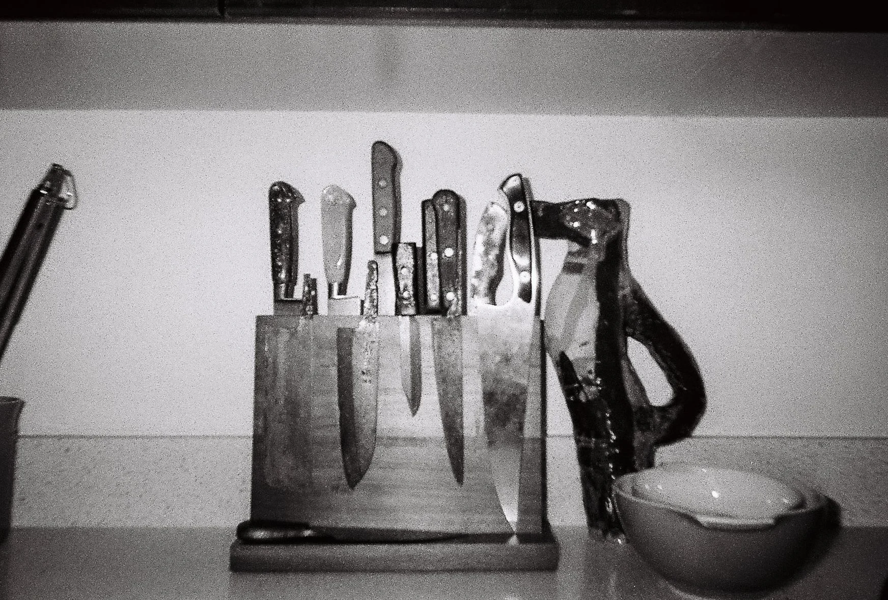 Kitchen knives on knife block chef knives