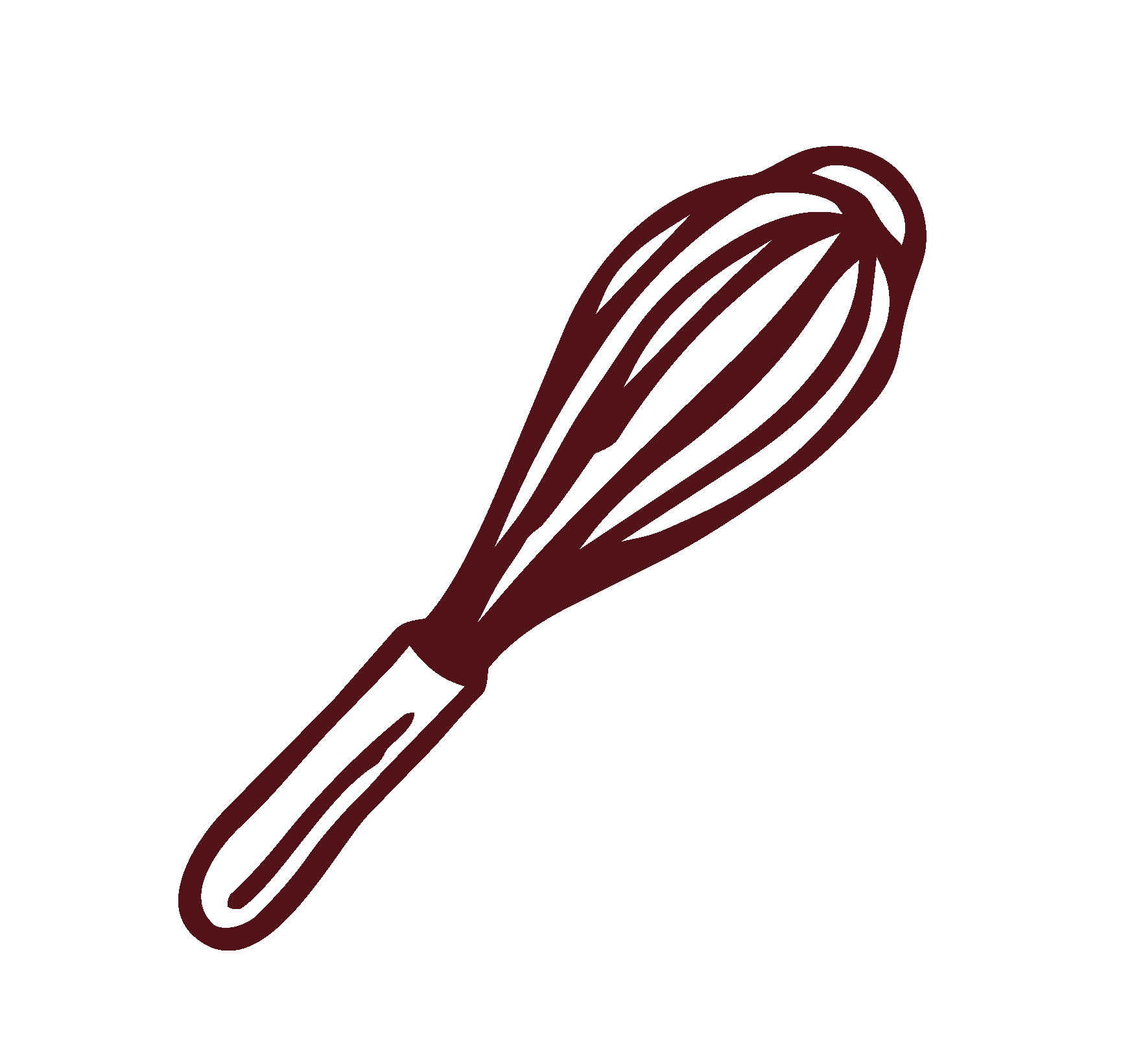 A simple outline drawing of a whisk used for cooking or baking.