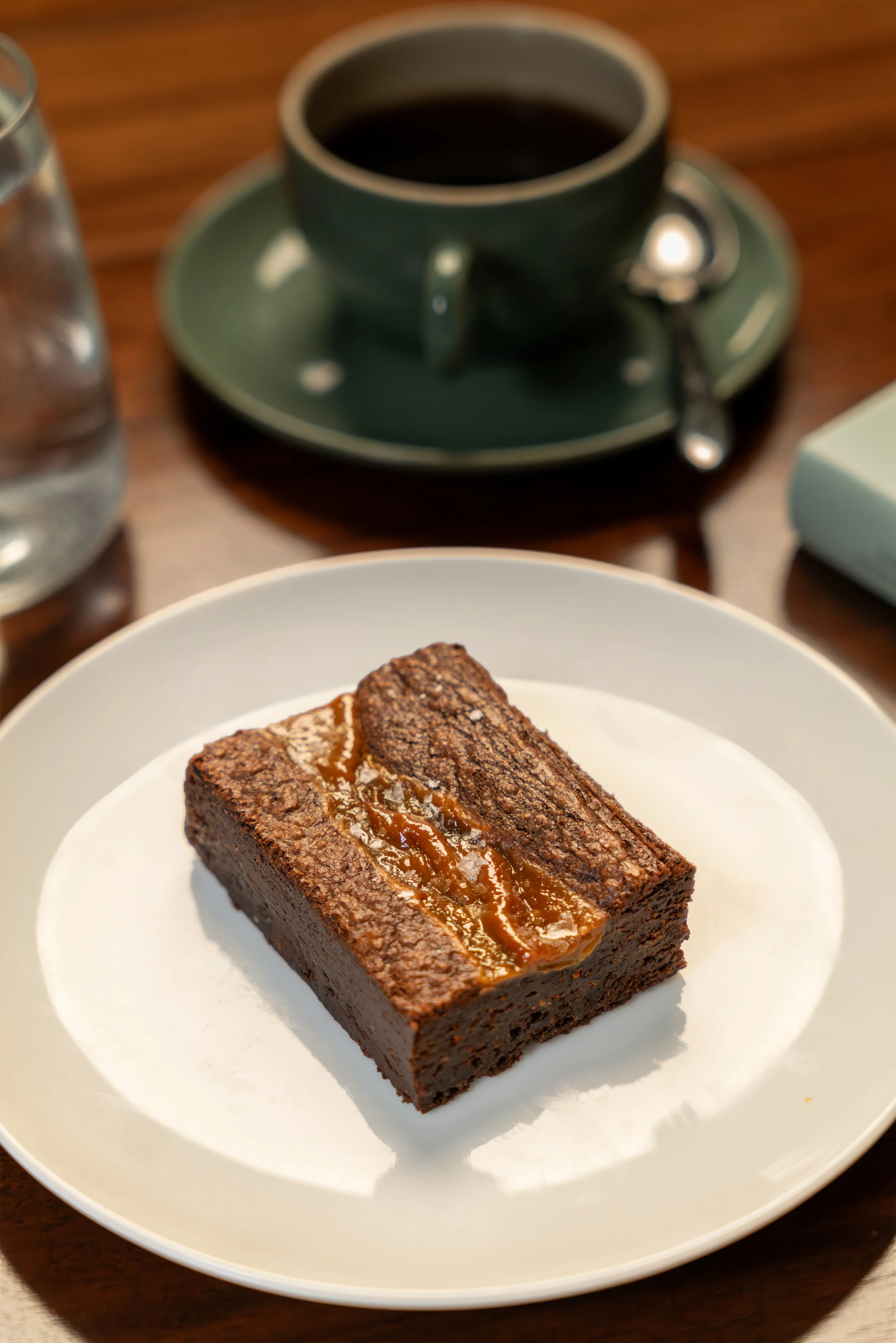 Our classic fudgy brownie with a generous helping of salted caramel, finished with Maldon sea salt flakes.