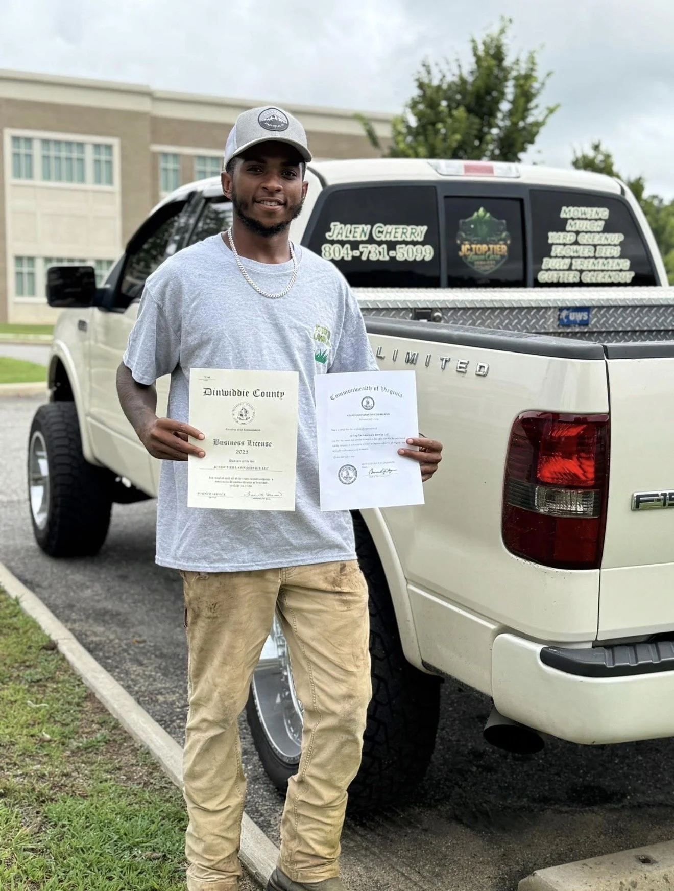 Jalen dedicated community member with official business license for dinwiddie county.