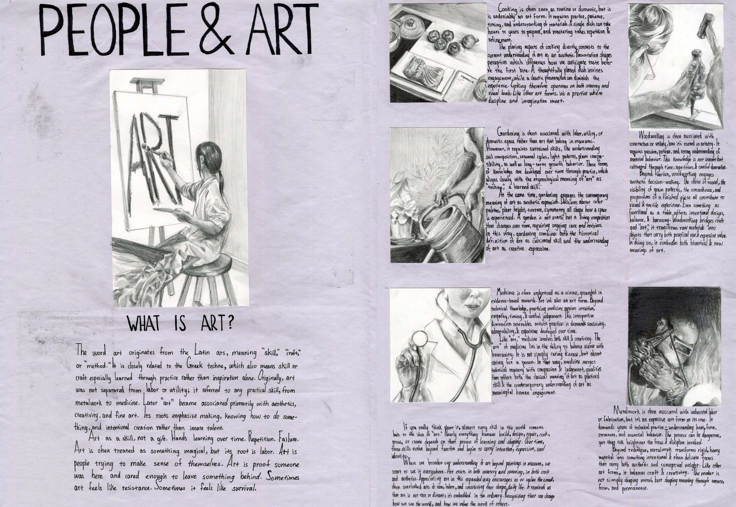 People & Art, 2026, 18 x 24, graphite and ink on newsprint