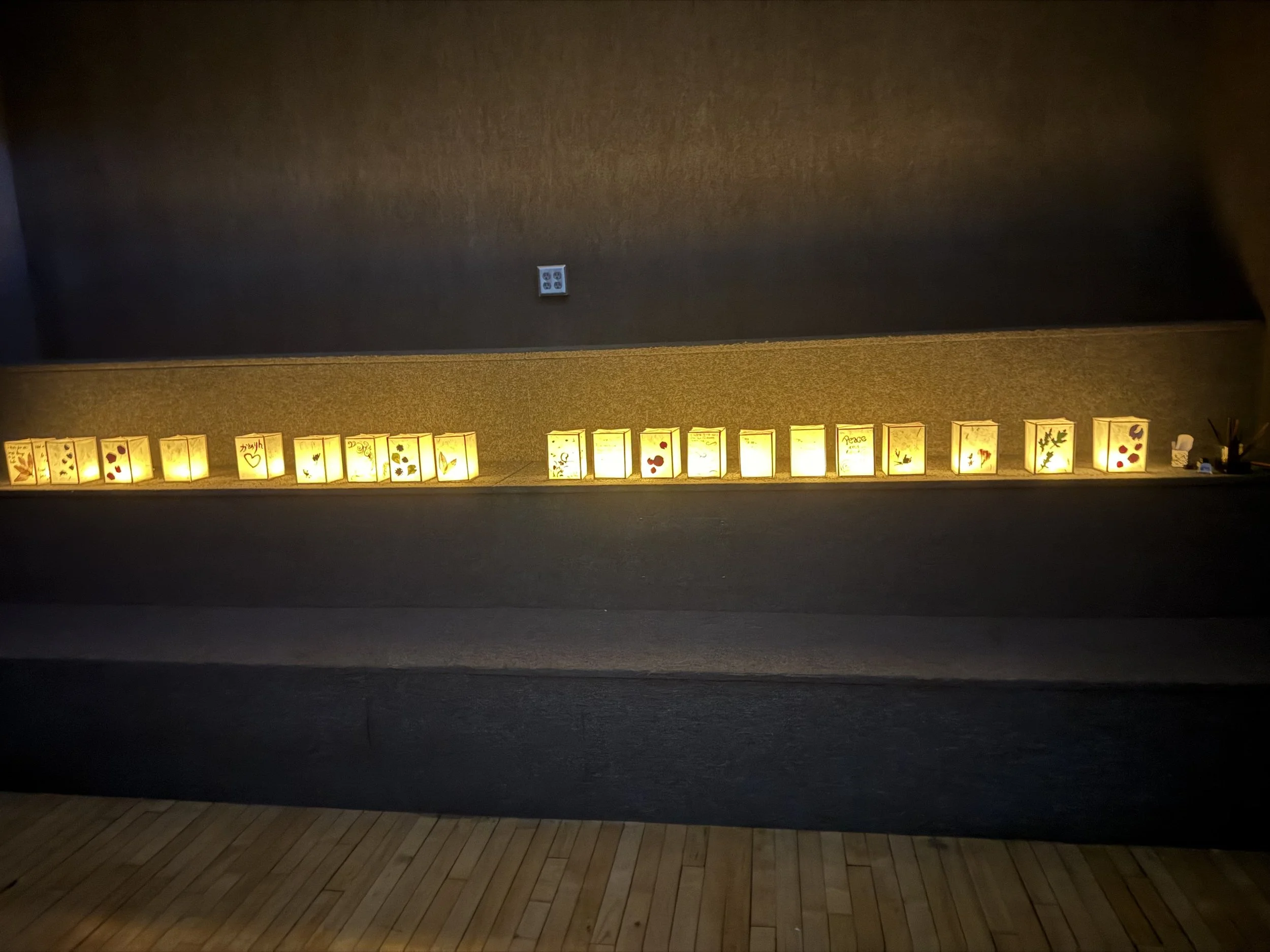 Hope, 2026, 20 lanterns, each 5 x 10 in, pressed dried flowers, balsa wood, rice paper