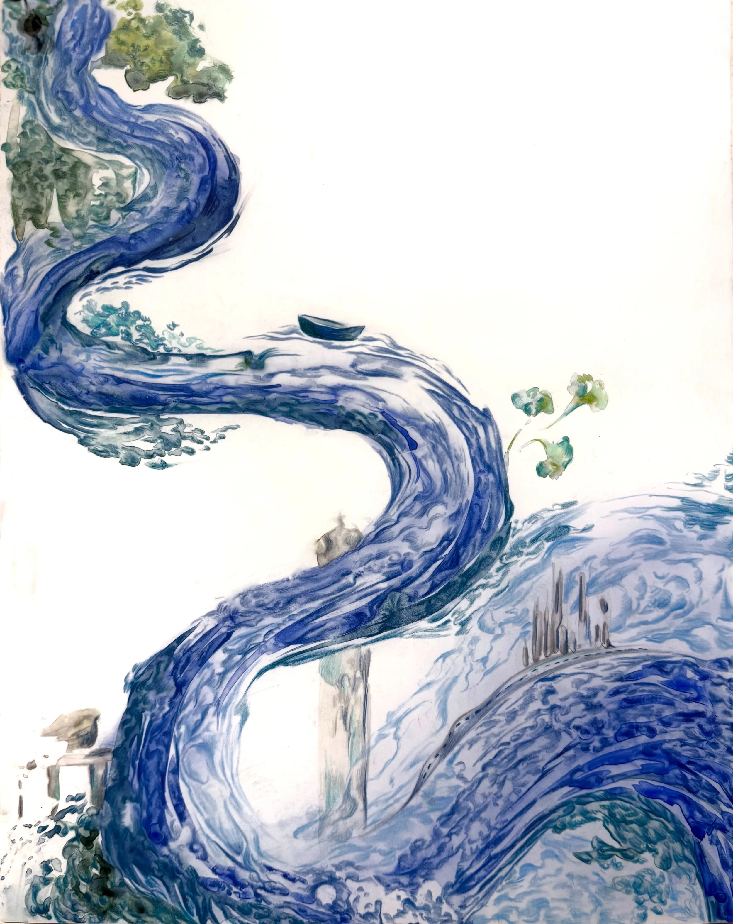 Remembering, 2026, 9 x 12 in, watercolor and Prismacolors on Yupo