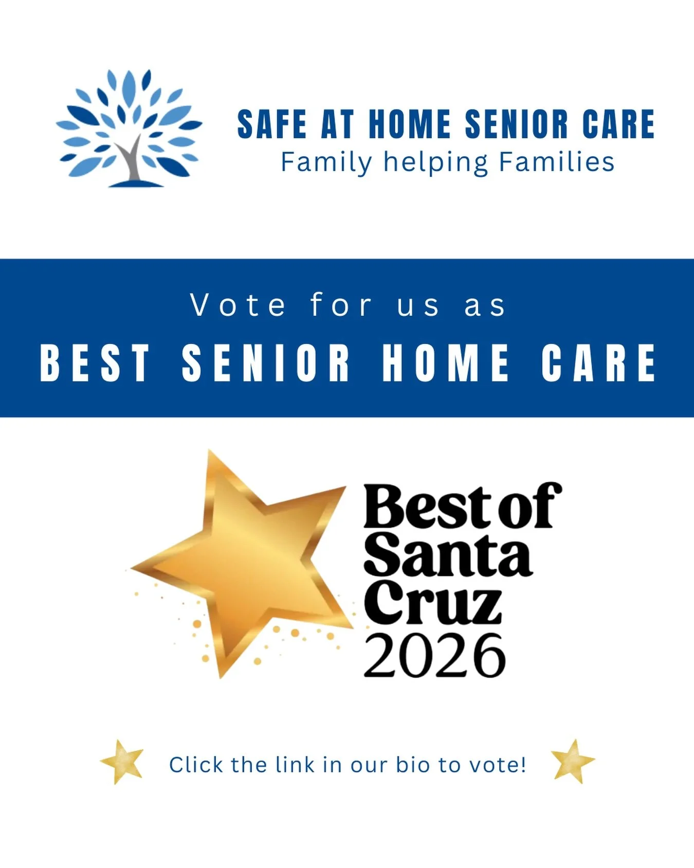 💙 Voting is now OPEN!
It would mean the world to us if you voted for Safe at Home as Best Senior Home Care in @goodtimessc Best of Santa Cruz 2026!

We&rsquo;re a small, family-owned business, proudly providing compassionate care for seniors since 2