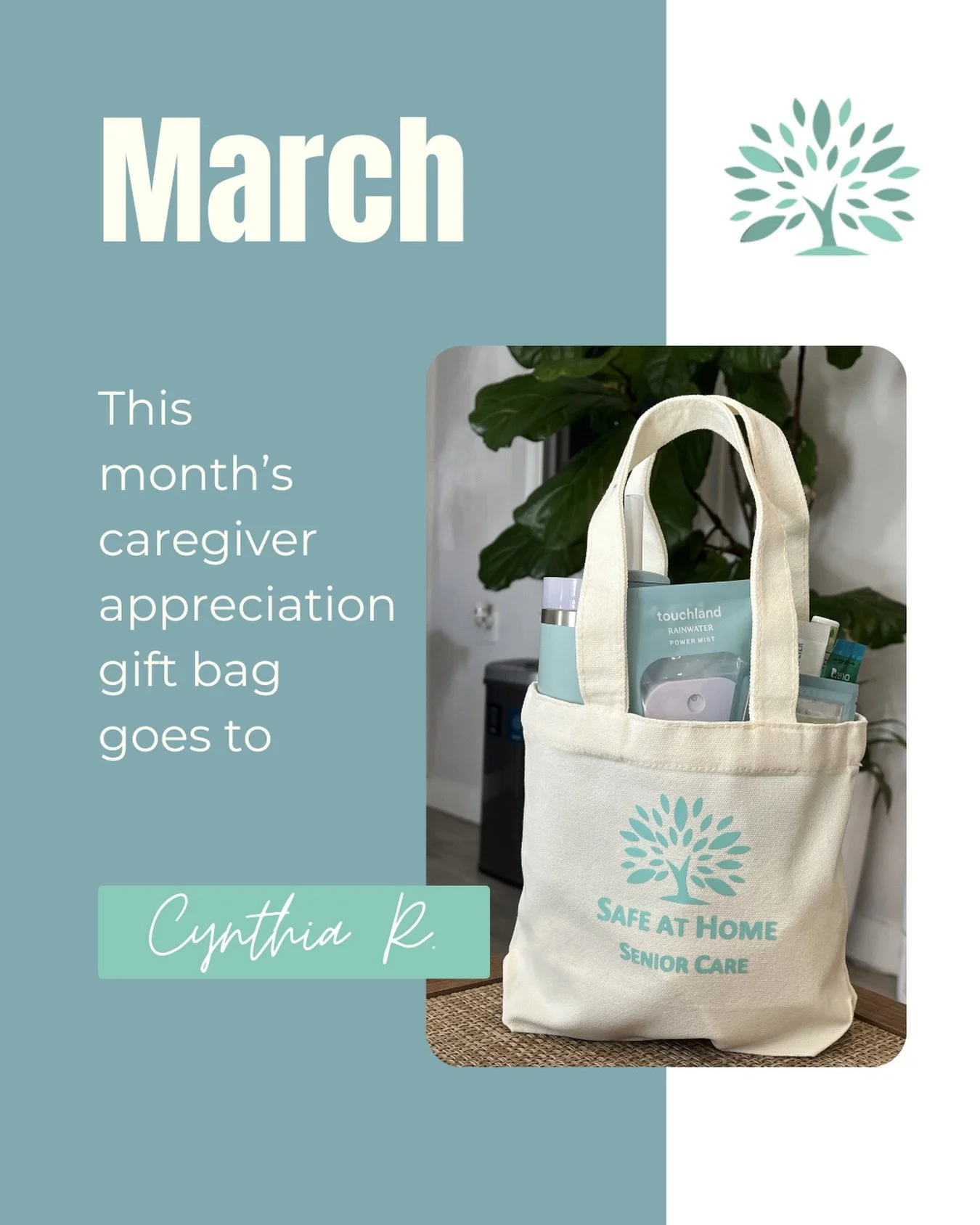 March caregiver appreciation gift bag went to Cynthia 🤍 Thank you for all you do for your clients your kindness doesn&rsquo;t go unnoticed &hearts;️ 
#caregiverappreciation #staffappreciation