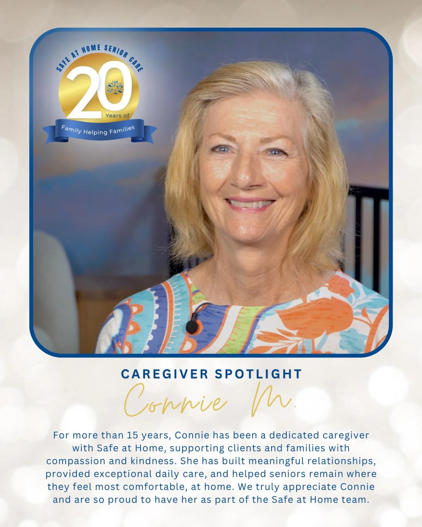 As we celebrate 20 years of Safe at Home
we&rsquo;re also celebrating amazing caregivers like Connie,
who has dedicated over 15 years to supporting seniors and families across Santa Cruz County with compassion and care. Thank you, Connie! 💙 
#caregi