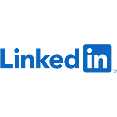 LinkedIn logo with blue text and icon on a black background.