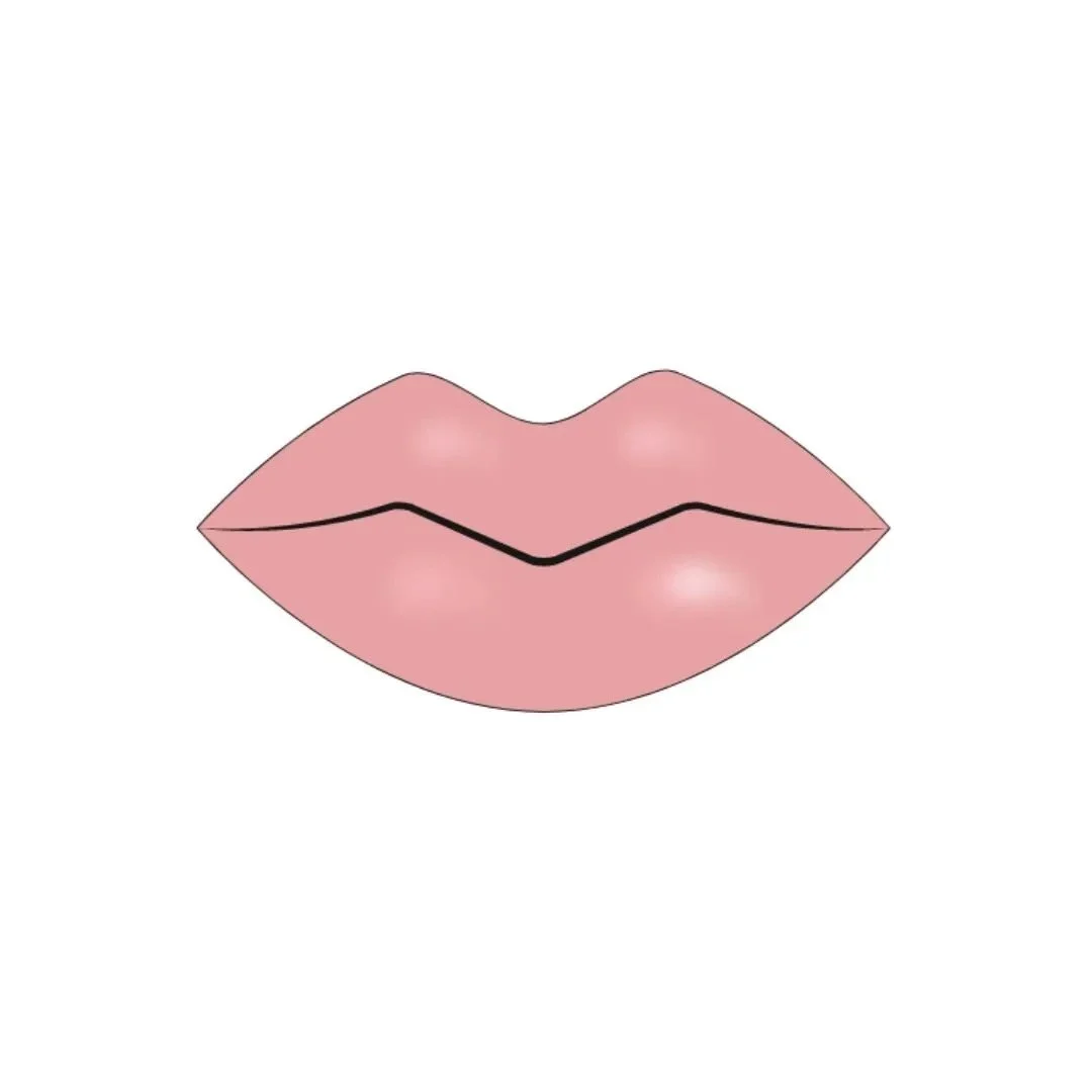 Illustration of pink lips with a black line in the center, on a white background.