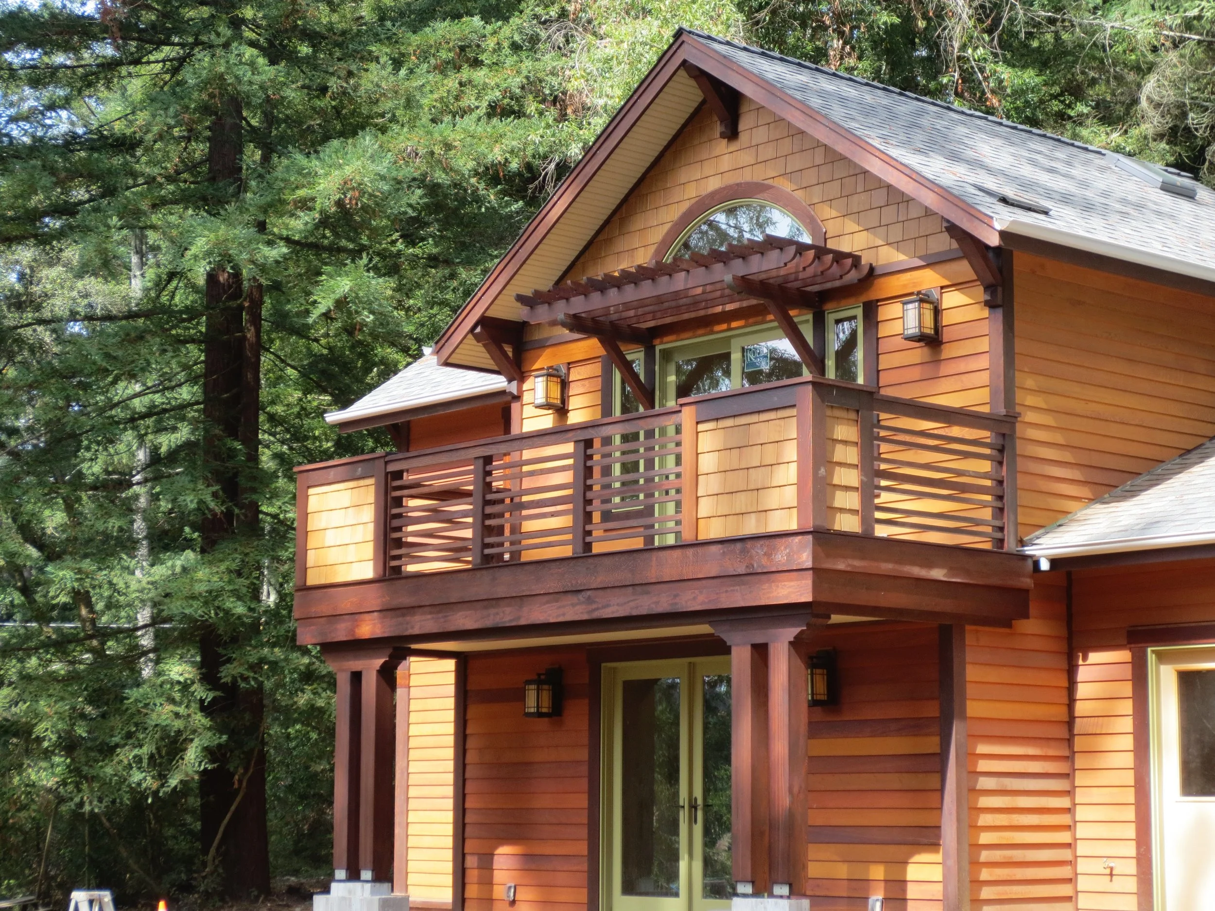 Beautiful craftsmanship in large two story home with balcony and wood detailing. Located in Marin