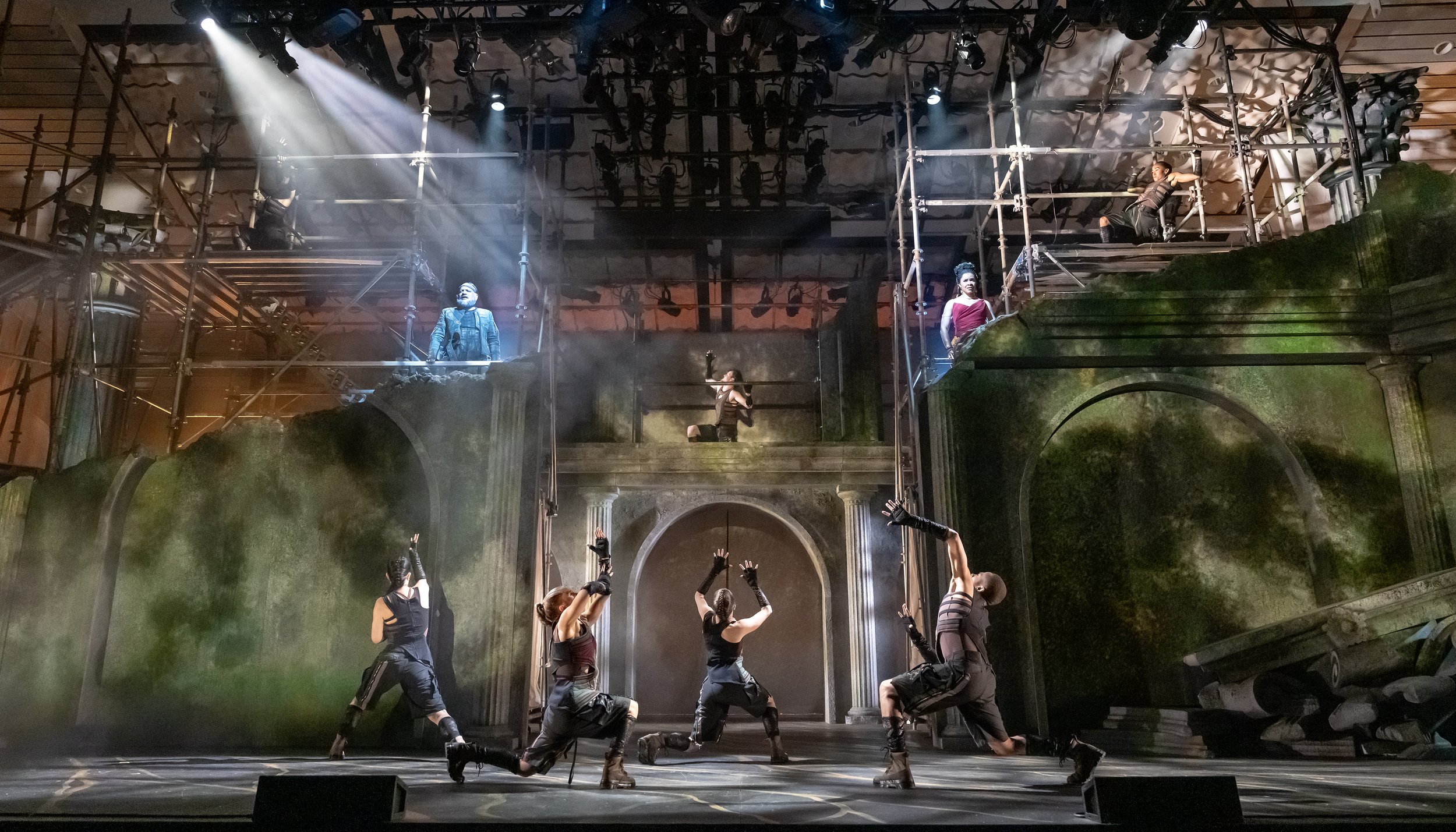 MEMNON | Classical Theater of Harlem | Photos by Richard Termine | Director: Carl Cofield | Scenic Designer: Riw Rakkulchon | Costume Designer: Celeste Jennings | Lighting Designer: Alan C. Edwards | Sound Designer: Frederick Kennedy | Video Designer