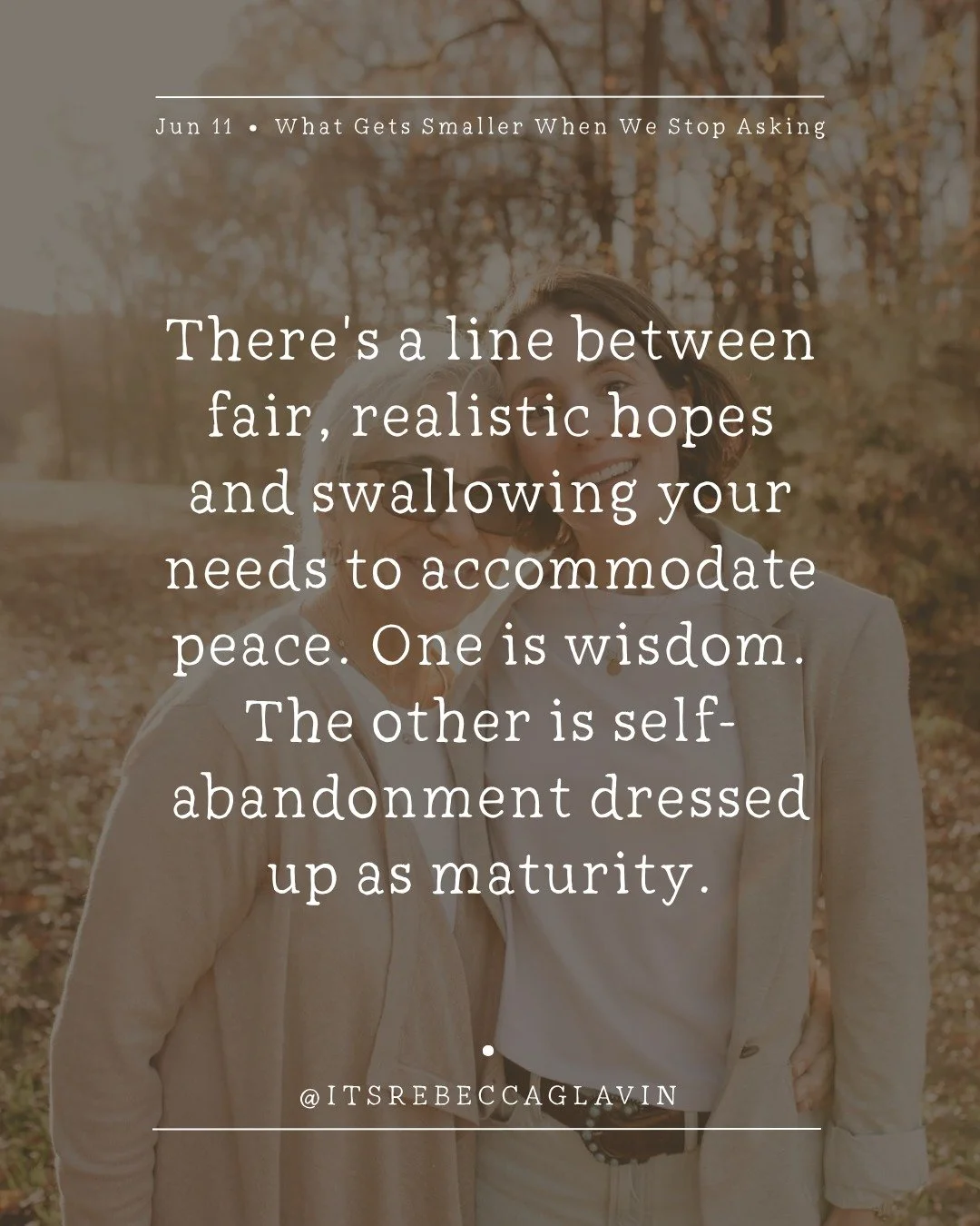 My mom told me once that she had learned to lower her expectations in some of her closest relationships.

Not as defeat. As a strategy. If she expected less, she would be hurt less. The gap between what she hoped for and what she received would be sm