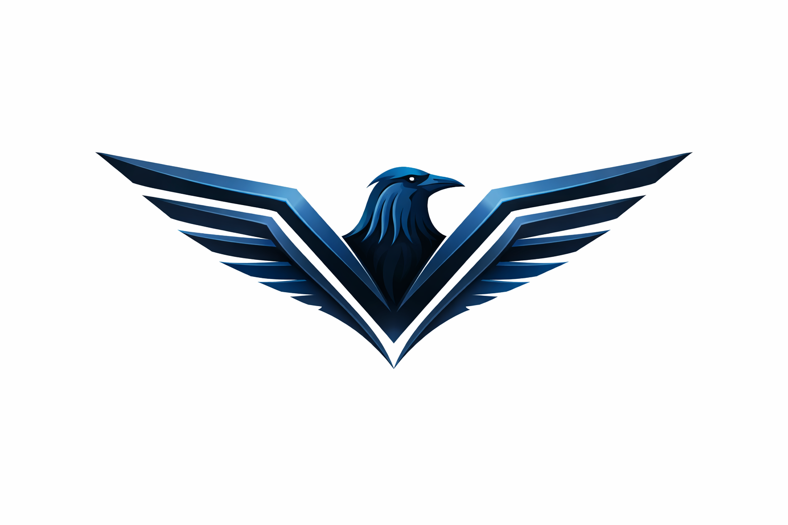 A stylized logo of a blue and black bird with outstretched wings forming a V shape.