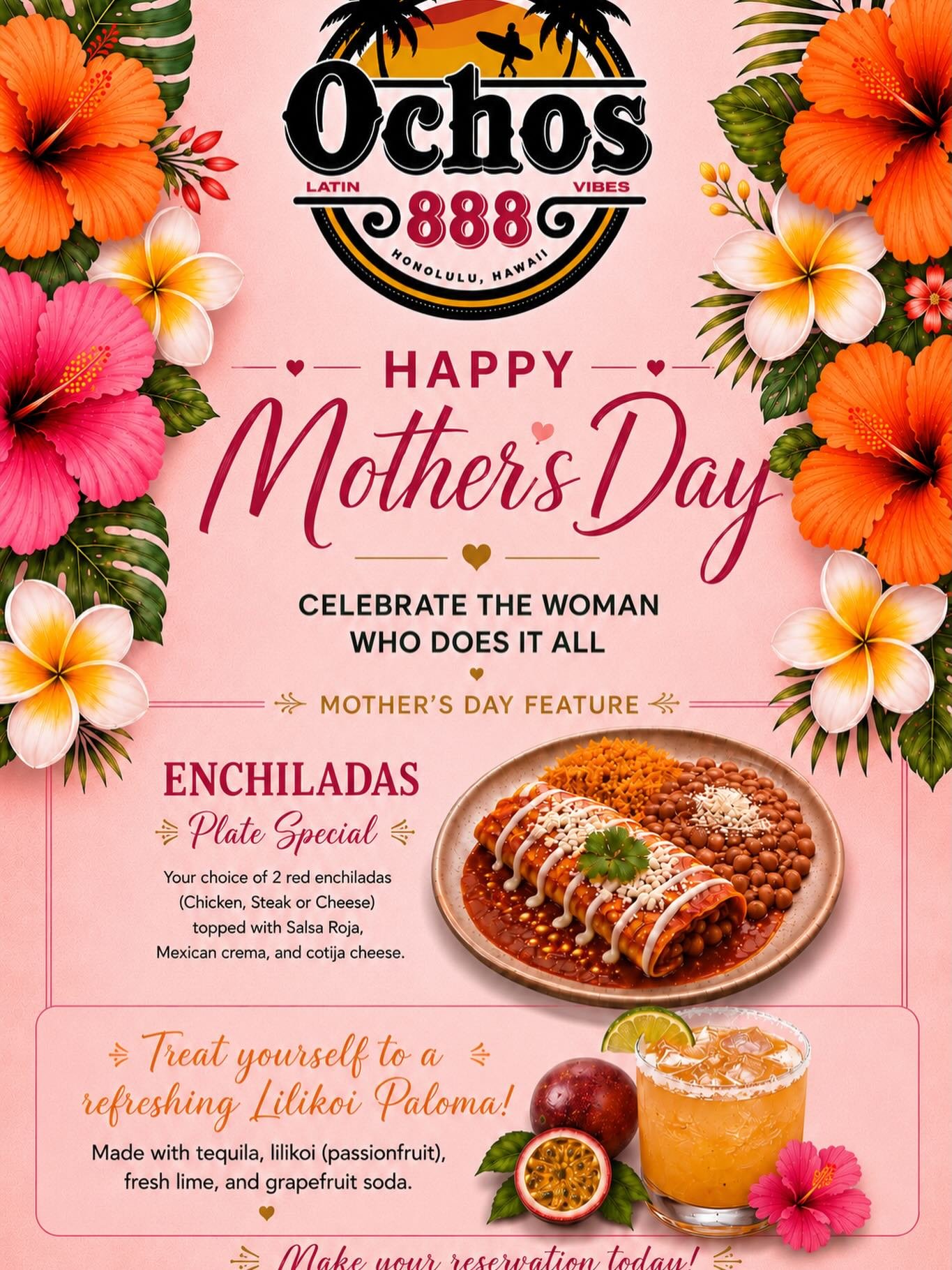 Celebrate Mother&rsquo;s Day at Ochos! You can trust that we will make sure the Mama in your life feels the love! 💗