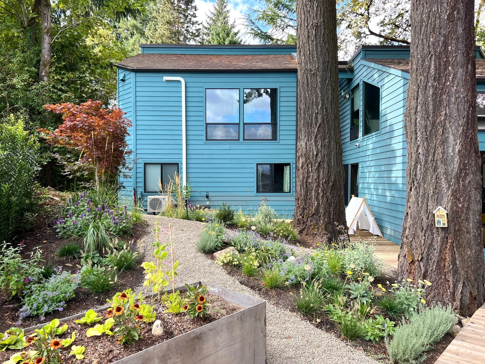 Vegetable garden and meadow combination by Garden Riot Designs, Underwood, Washington
