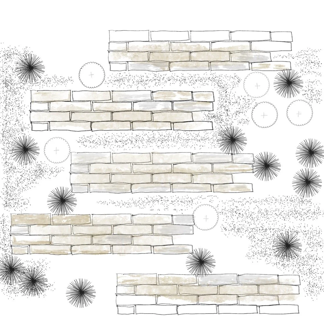 Landscape design drawing with clay pavers by Garden Riot Designs, Columbia River Gorge