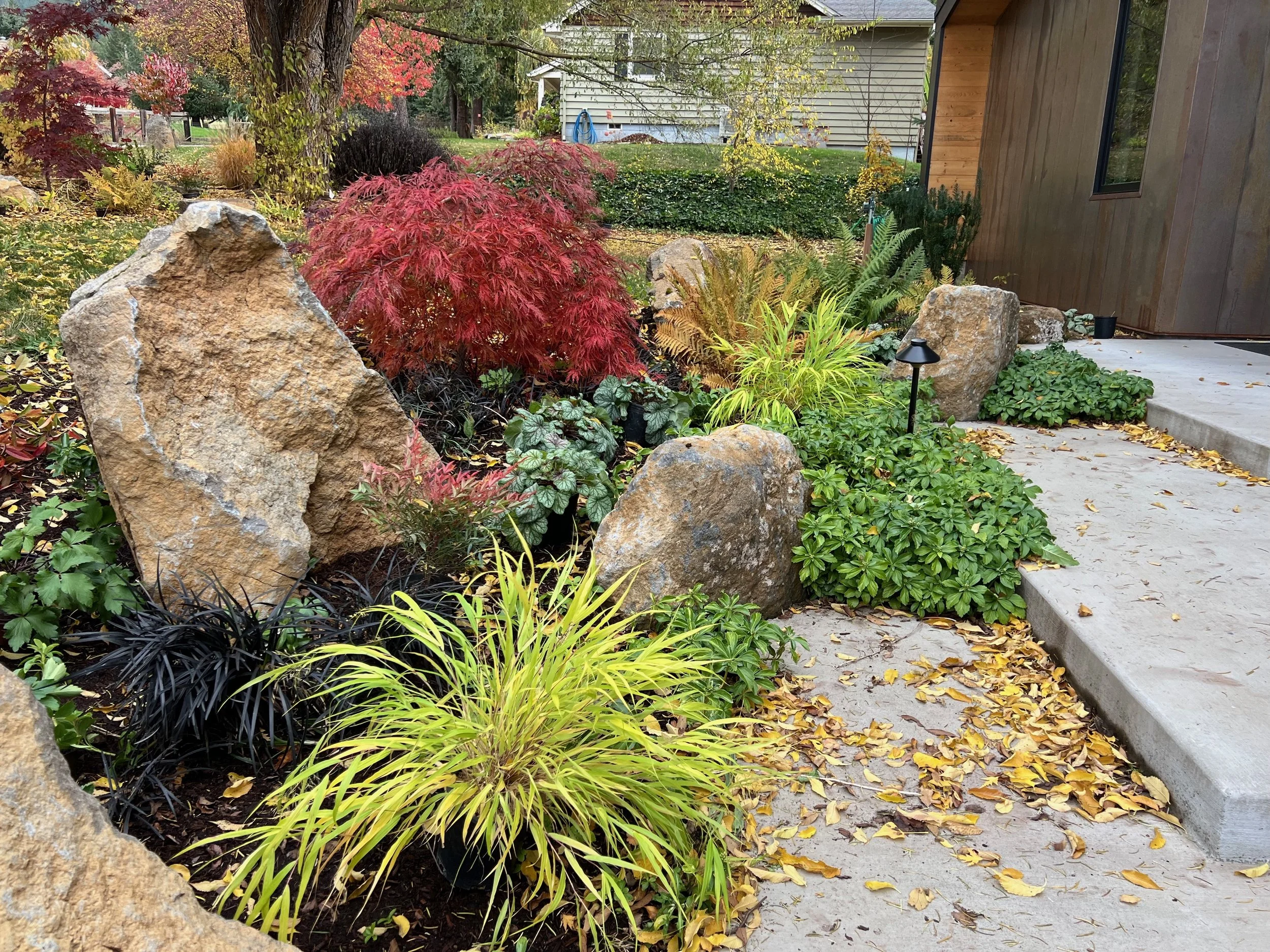 Japanese forest grass garden design by Garden Riot Designs, Parkdale, Oregon