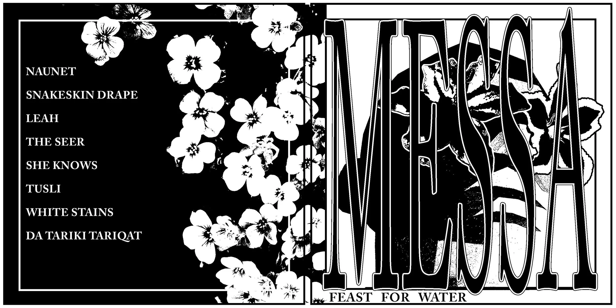Black and white cover of a book titled "Feast for Water" by Mieko Kawakami, with floral and water imagery, and a list of authors on the left side.