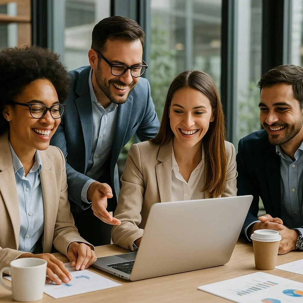 Business owners and colleagues working together around a table