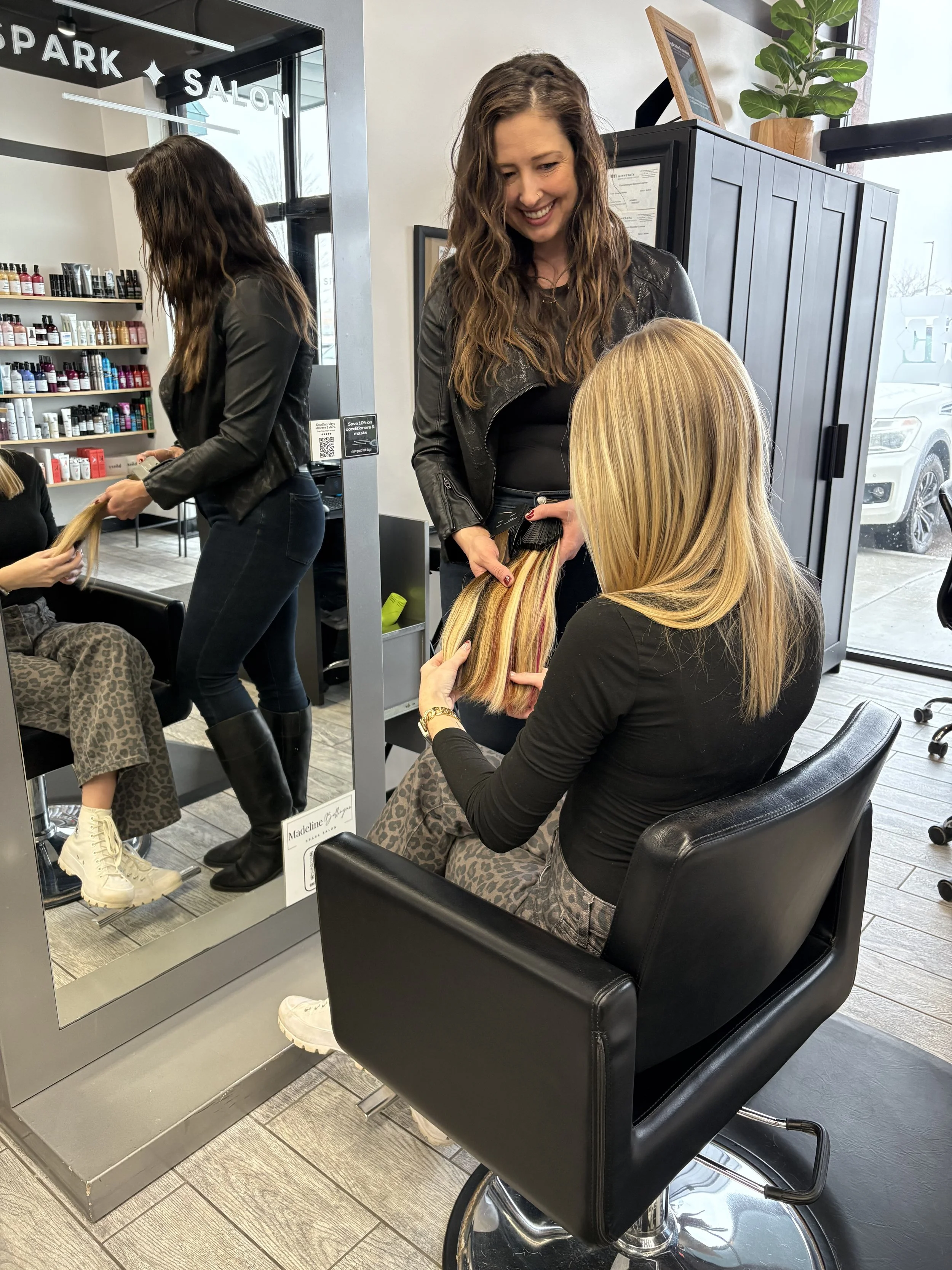 Maple Grove, Minnesota, Spark Salon, The Hair District, Hair Extensions, Balayage, Salon Services, Consultation, Lived-In Color, Hair for busy moms and professionals