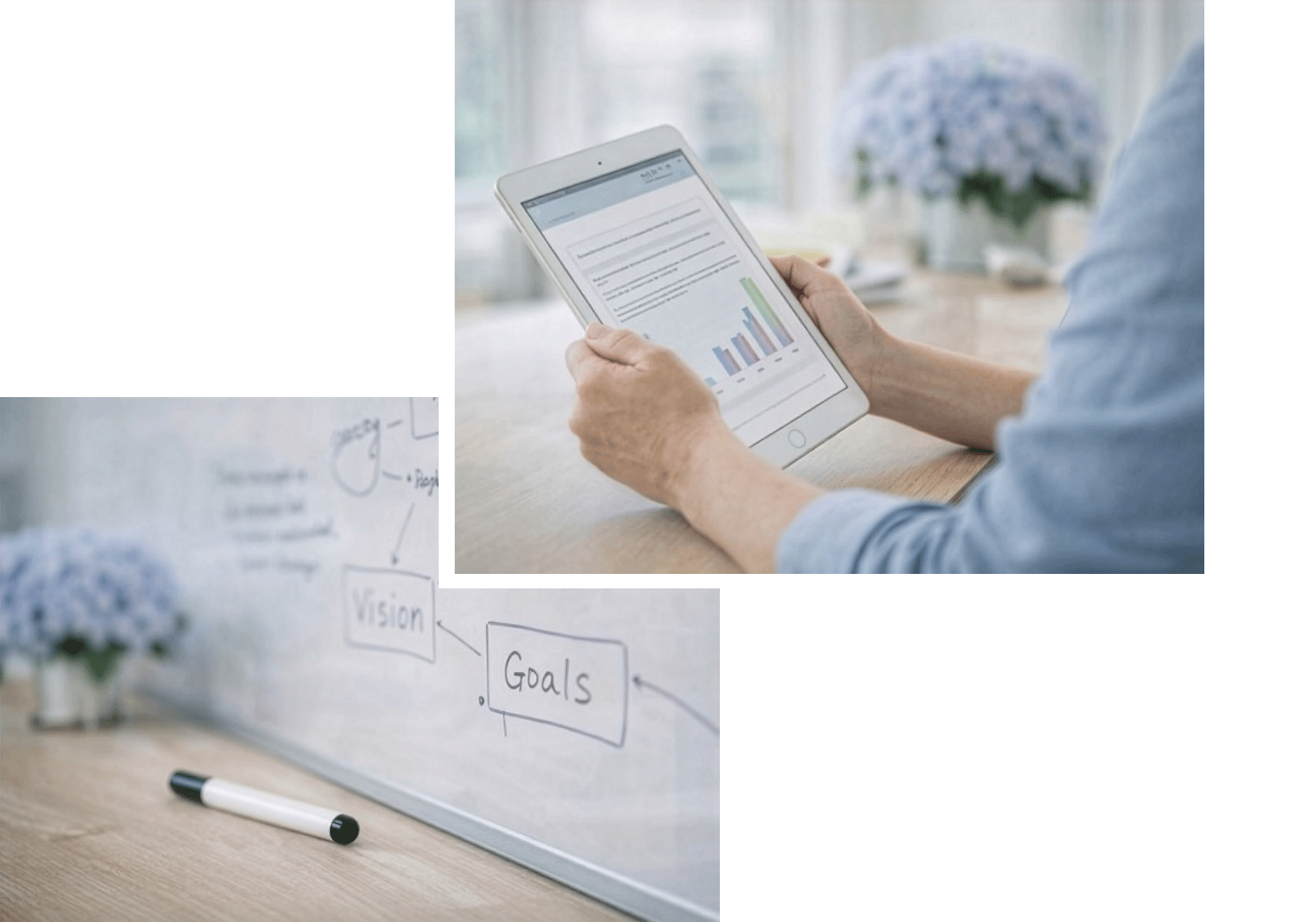Tablet displaying workforce data alongside organizational planning notes