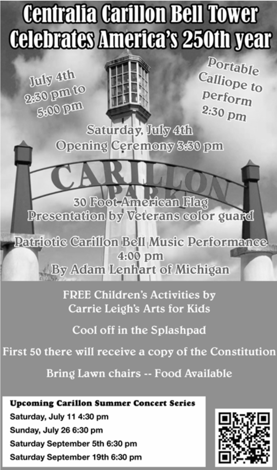 Centralia Carillon Bell Tower Invites Community to Celebrate America's 250th Anniversary