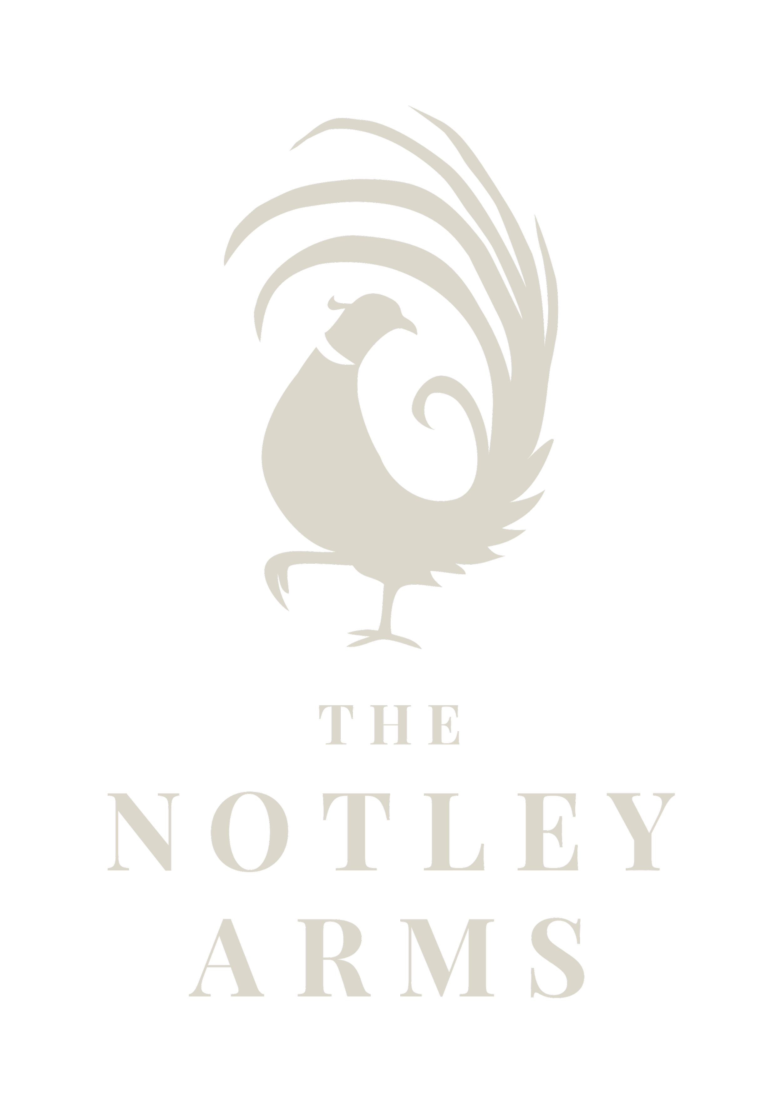 Black background with a white stylized rooster graphic and the words "The Notley Arms" below.