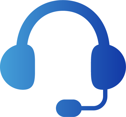 Blue gradient icon depicting a headset