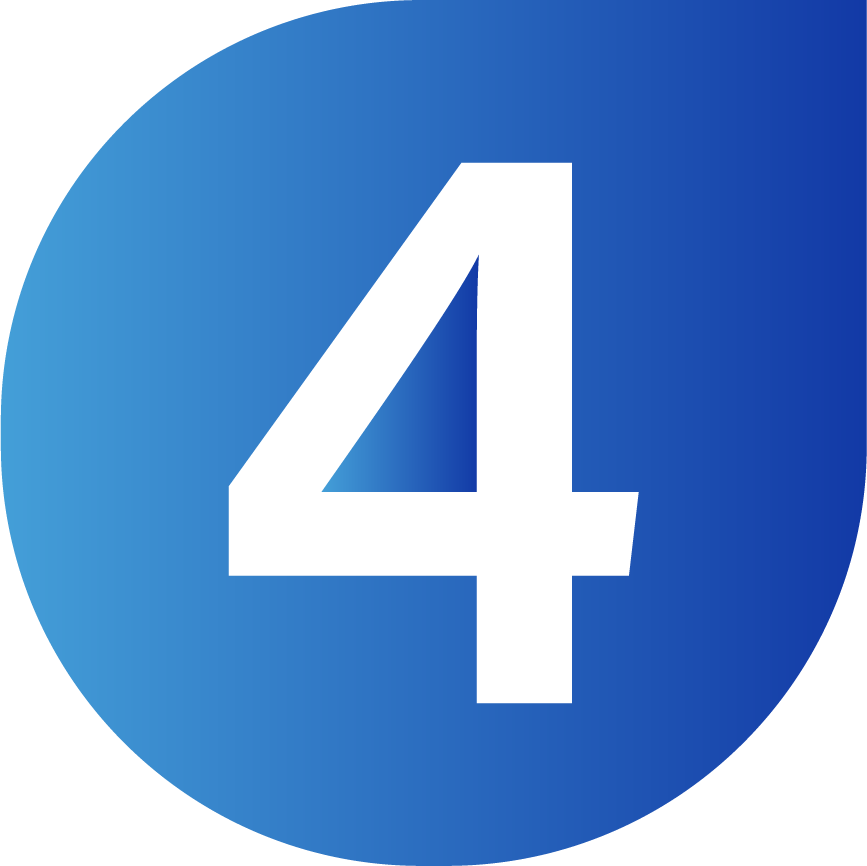 Blue gradient circular icon with the number four in the center.