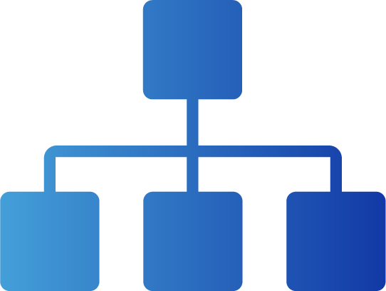 Blue gradient icon depicting a hierarchy structure