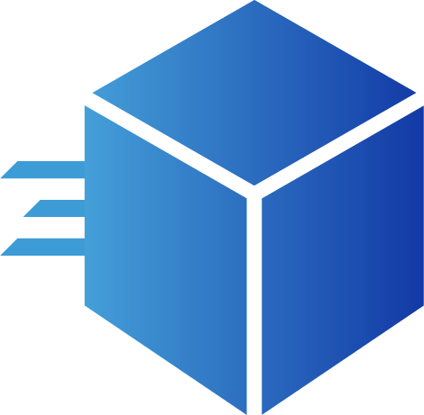 Blue gradient icon depicting a box moving fast to the right