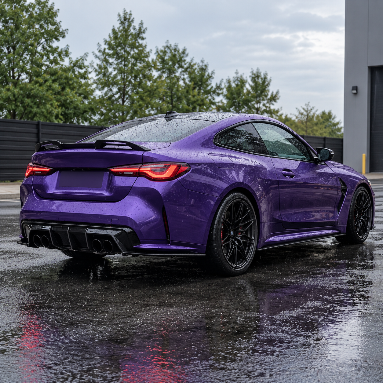 Purple BMW Coupe in the Rain.png
