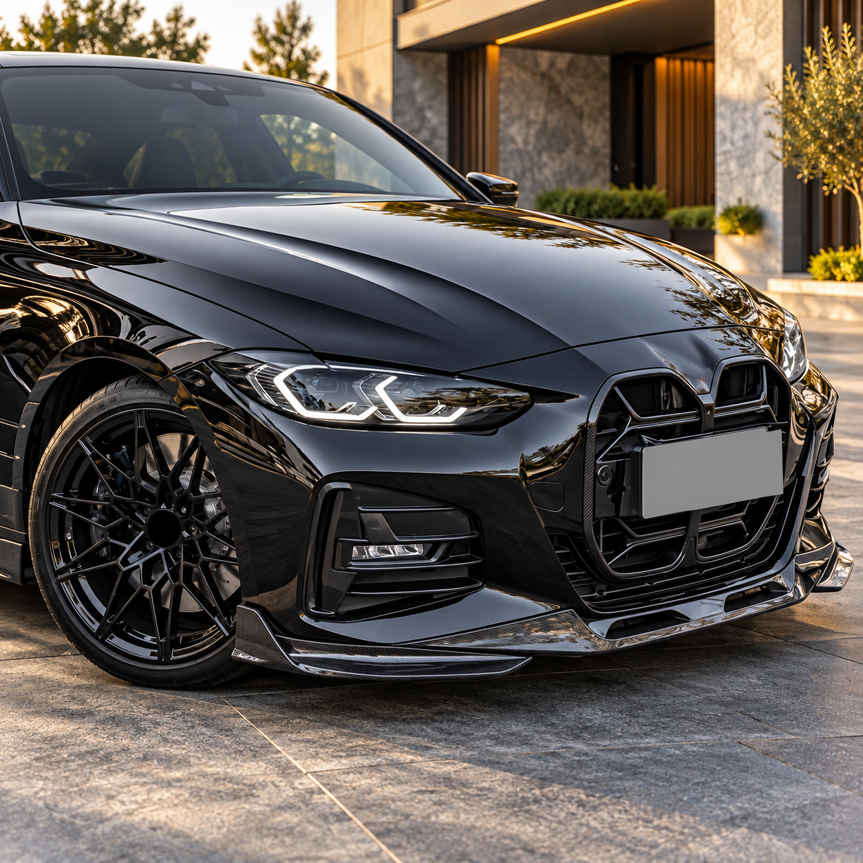 Glossy Black BMW at a Modern Home.png